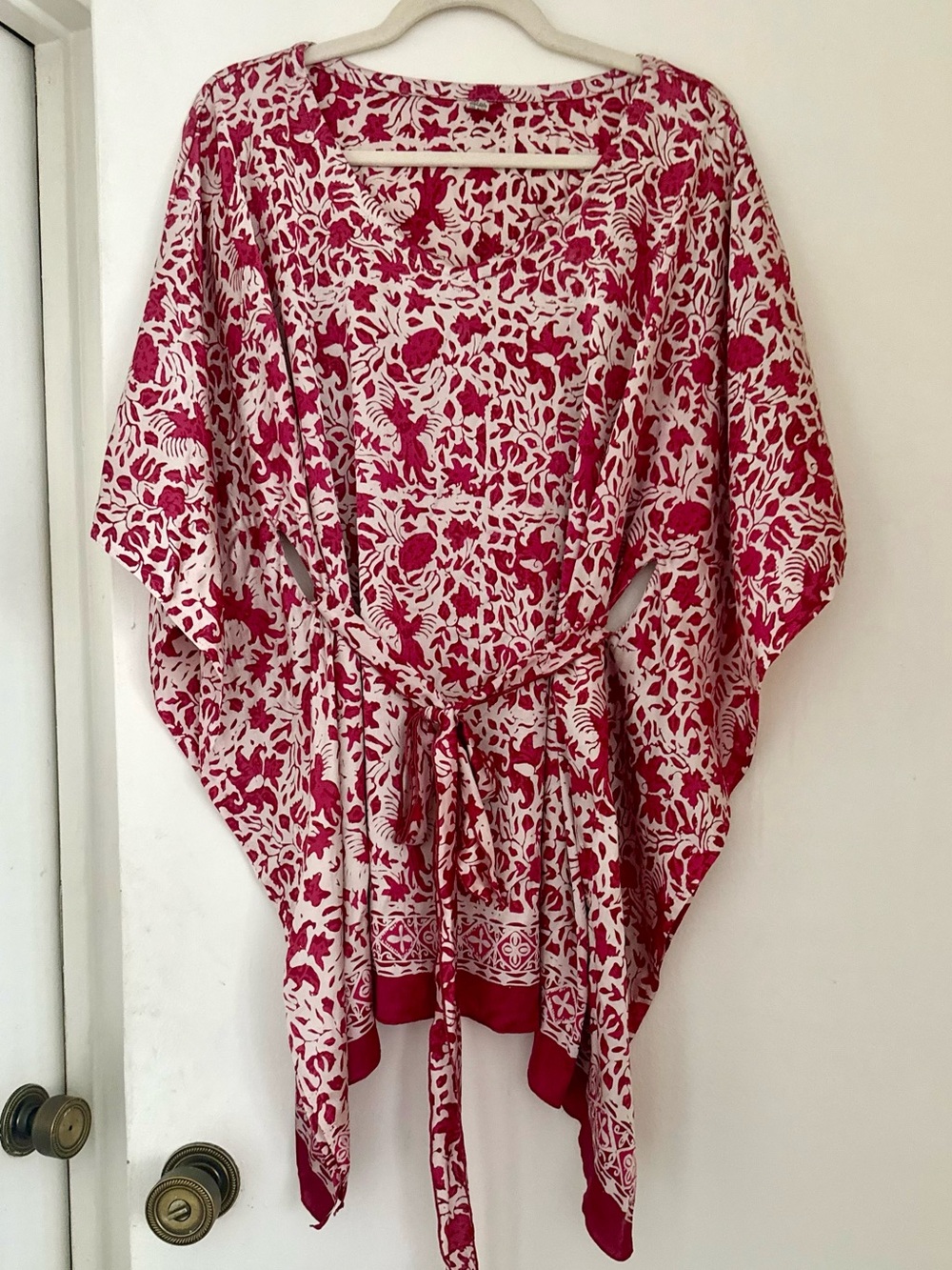 Women’s Pink Silk Floral Kimono Jacket